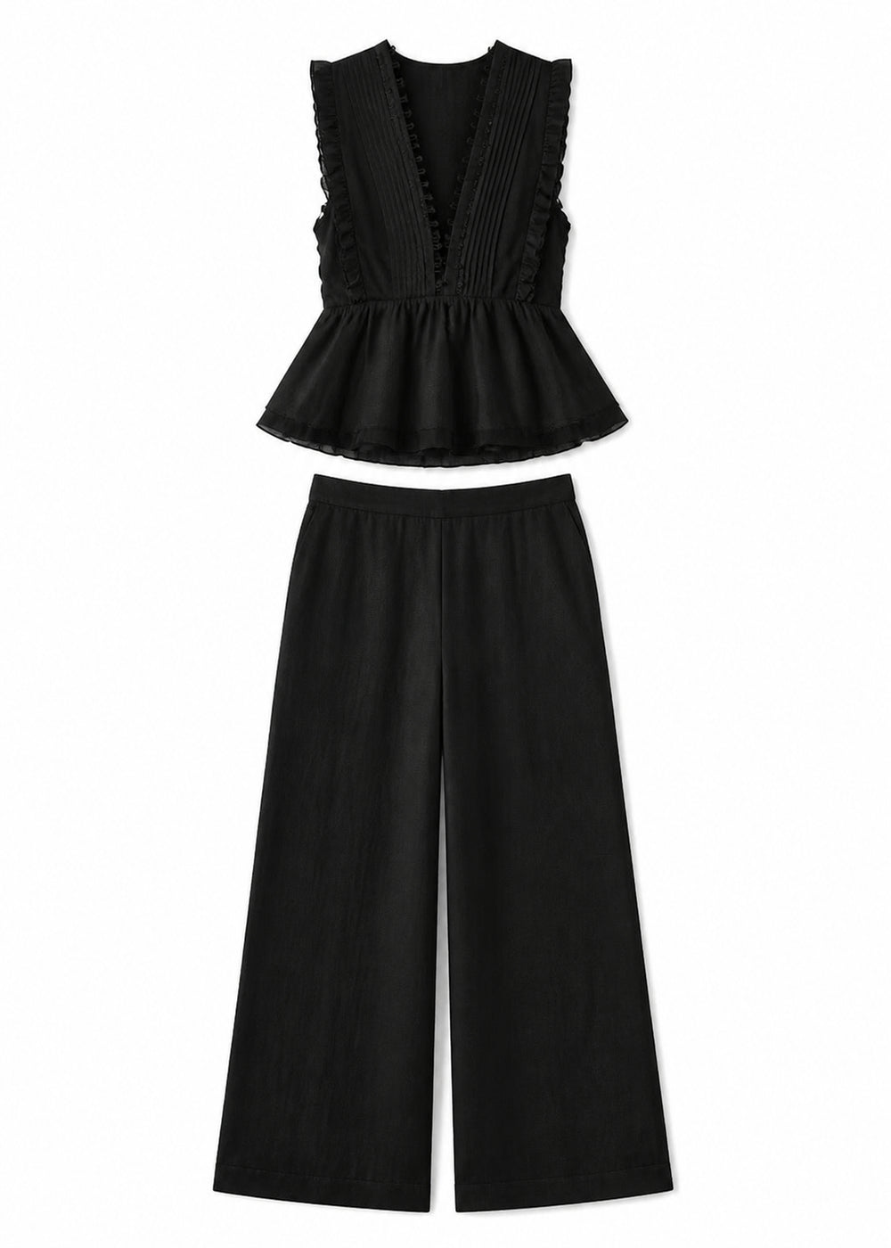 Ruffle-Trim Peplum Set in Linen