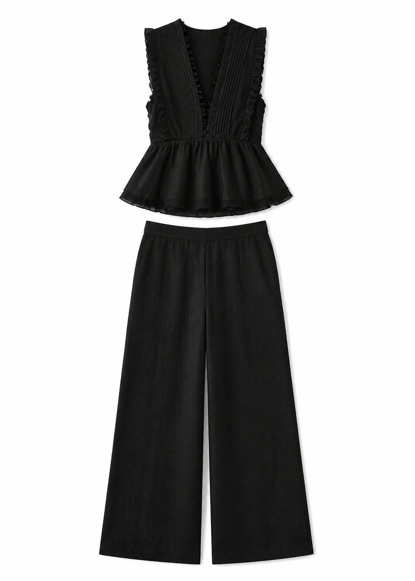 Ruffle-Trim Peplum Set in Linen