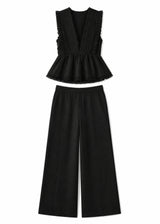 Ruffle-Trim Peplum Set in Linen