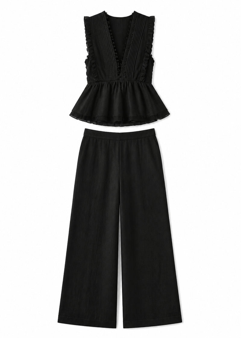 Ruffle-Trim Peplum Set in Linen