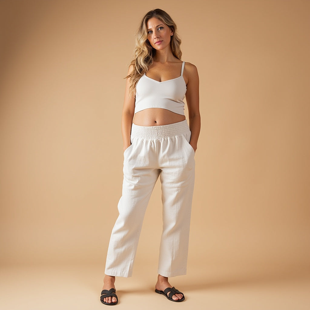 Everyday Transitional Maternity Smocked Linen Pant