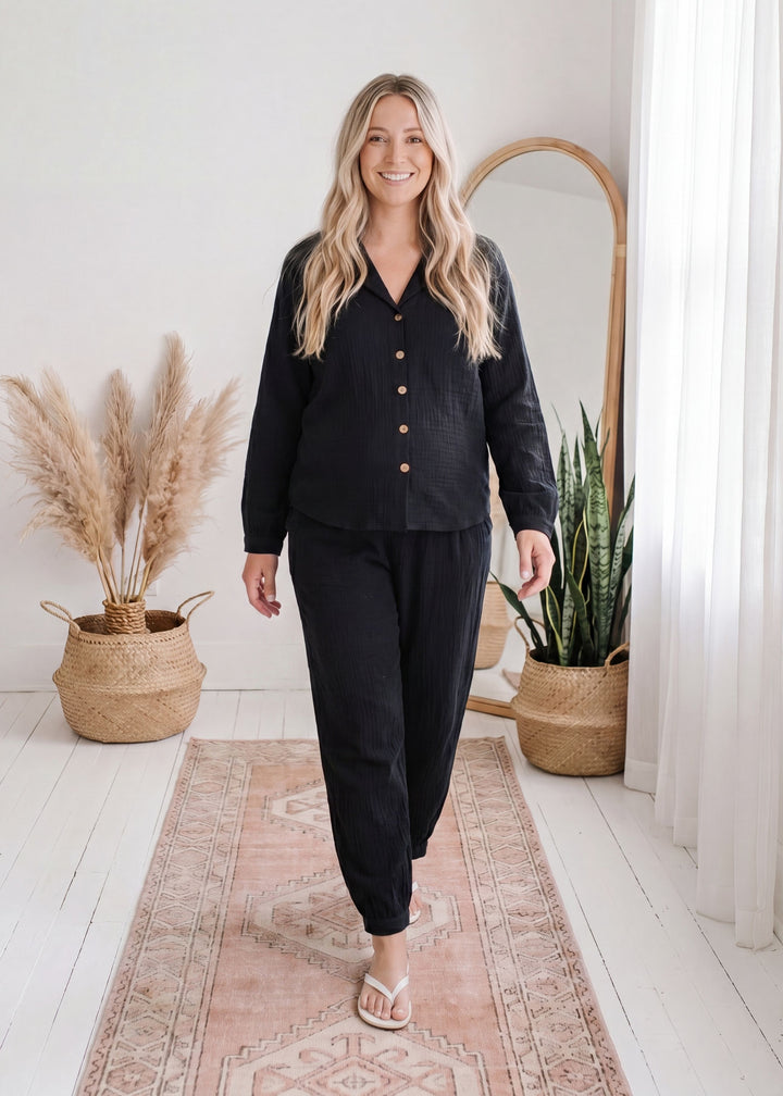 Notch Collar Lounge Set in Cotton