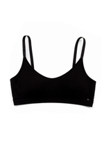 Black merino wool seamless nursing bralette with adjustable straps and gentle stretch.