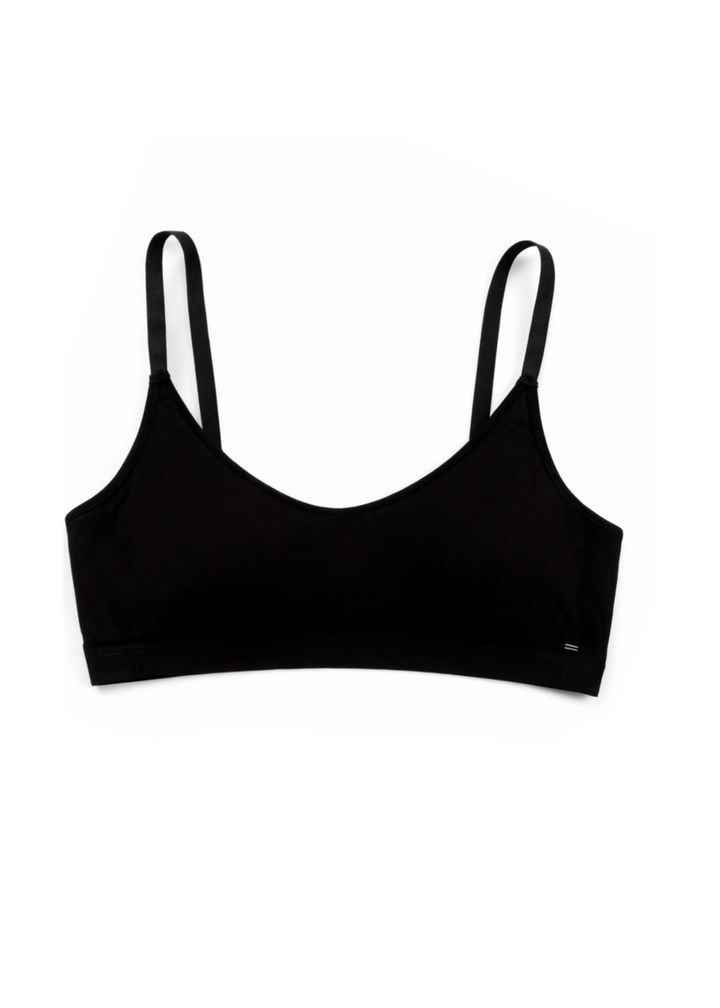 Black merino wool seamless nursing bralette with adjustable straps and gentle stretch.