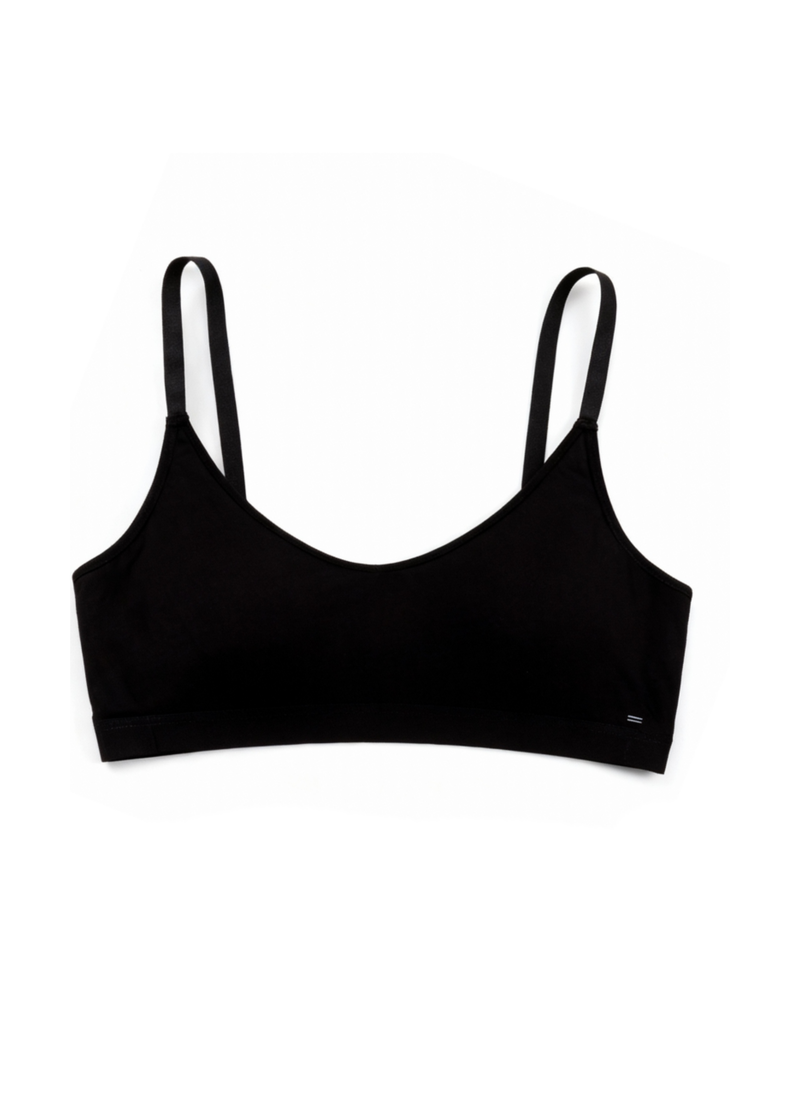 Black merino wool seamless nursing bralette with adjustable straps and gentle stretch.