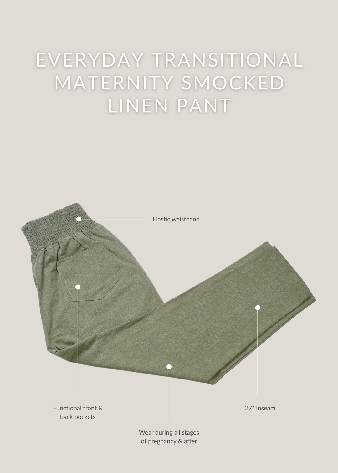 Everyday Transitional Maternity Smocked Linen Pant