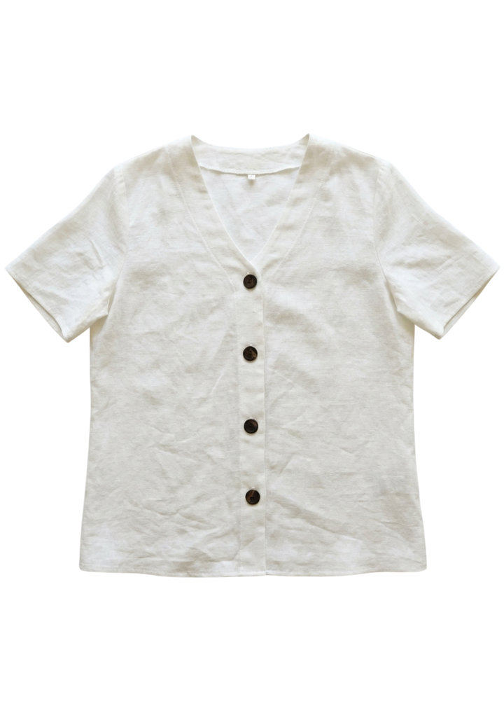 Olivia Button Down Top in Linen/Cotton
