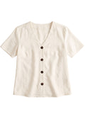 Olivia Button Down Top in Sandwashed Linen