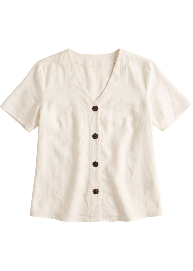 Olivia Button Down Top in Sandwashed Linen
