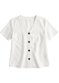 Olivia Button Down Top in Sandwashed Linen
