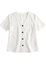Olivia Button Down Top in Sandwashed Linen