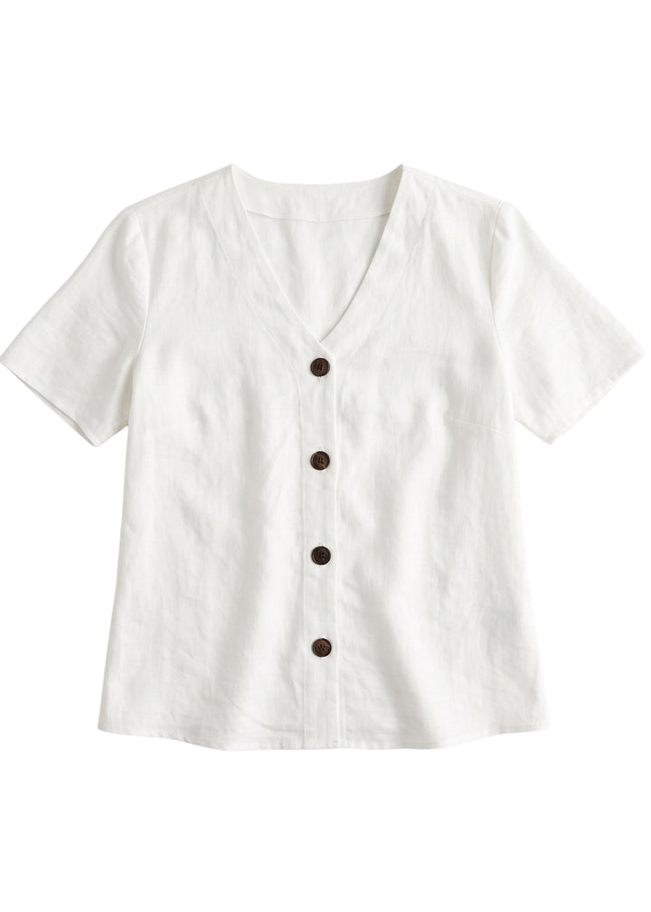 Olivia Button Down Top in Sandwashed Linen