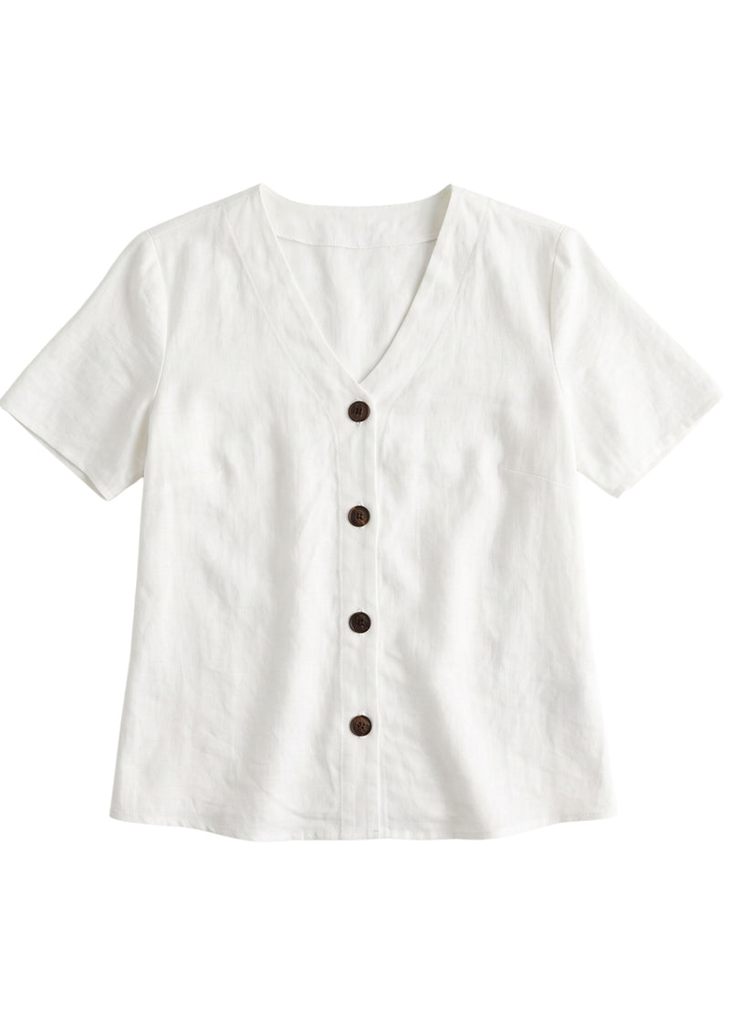 Olivia Button Down Top in Sandwashed Linen
