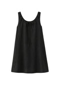 Oversized Drawstring-Neck Linen Mini Dress