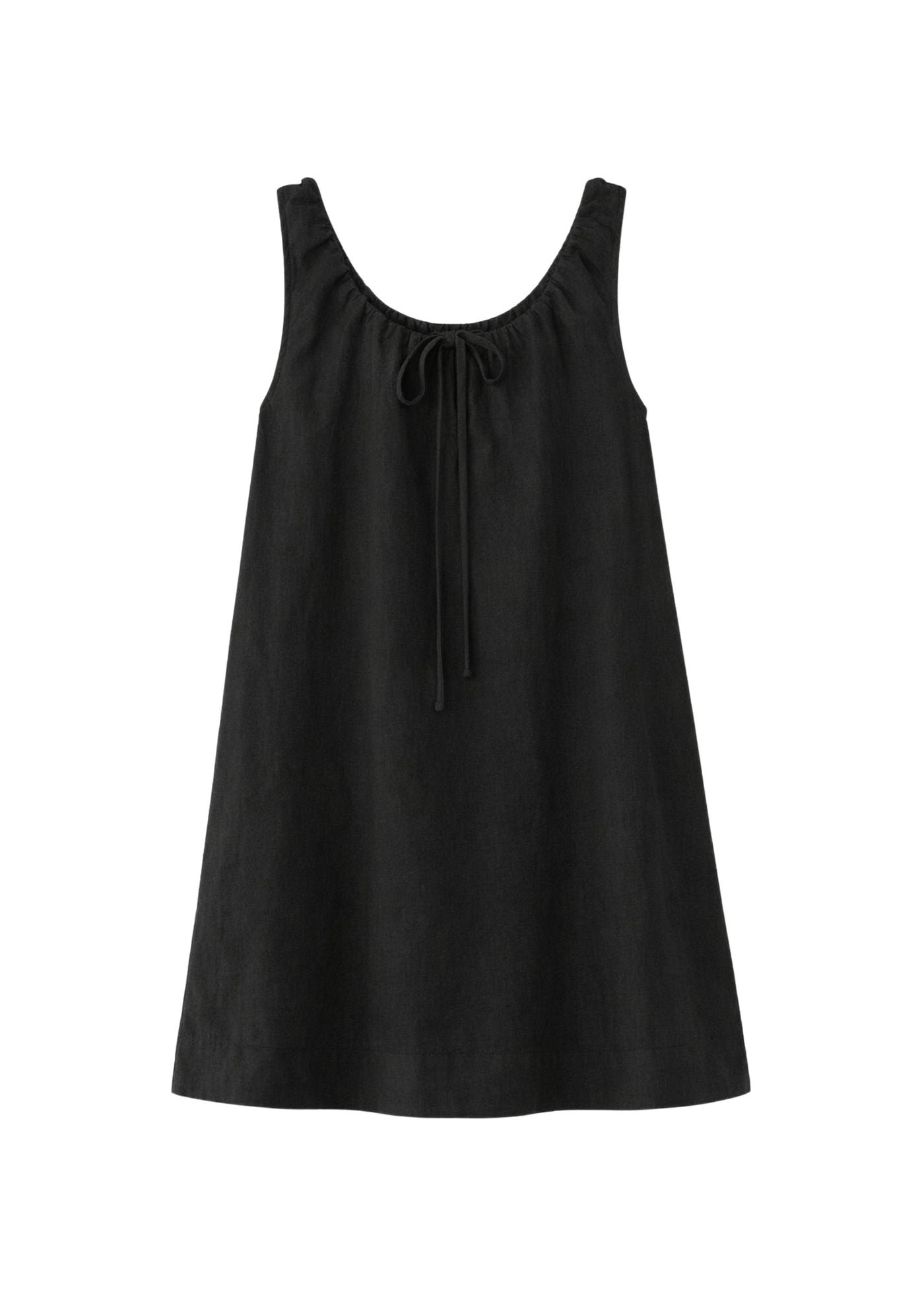 Oversized Drawstring-Neck Linen Mini Dress