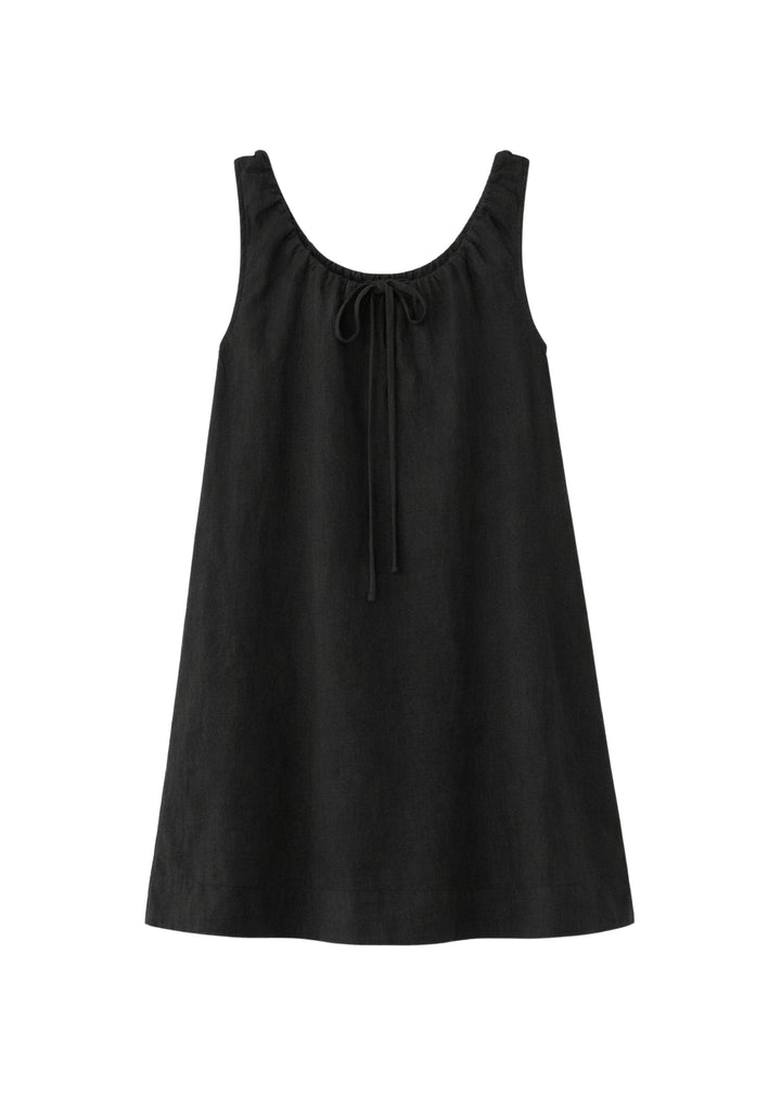 Oversized Drawstring-Neck Linen Mini Dress