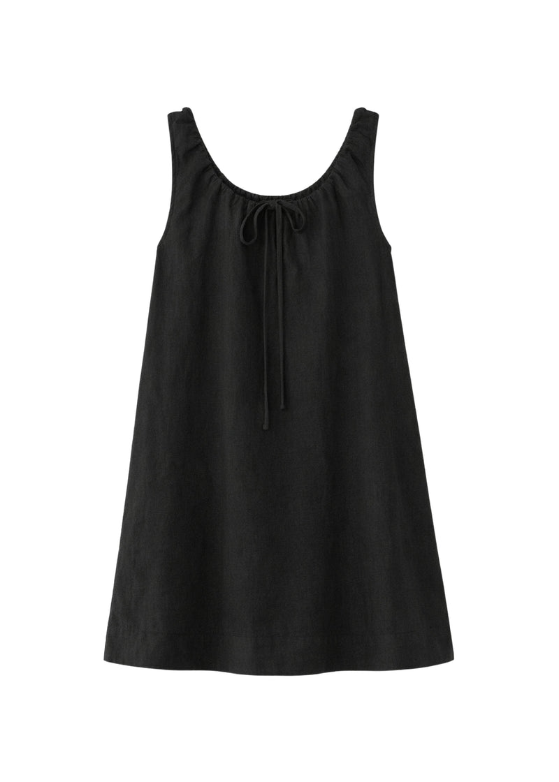 Oversized Drawstring-Neck Linen Mini Dress