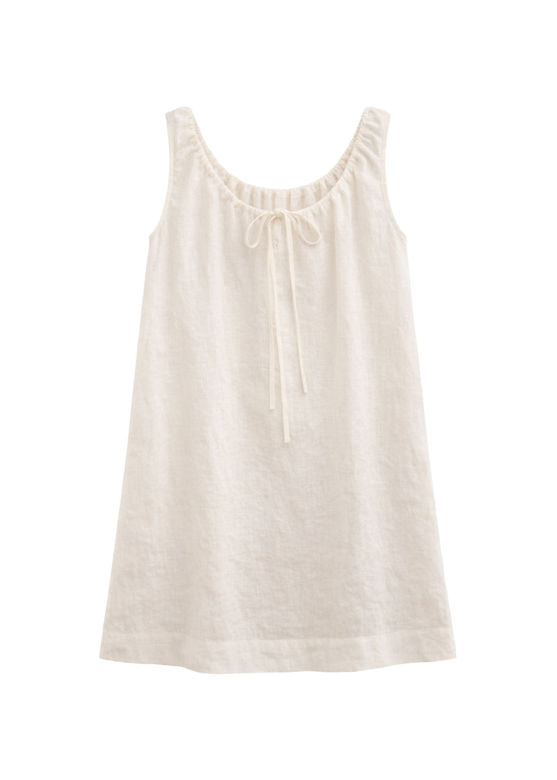 Oversized Drawstring-Neck Linen Mini Dress