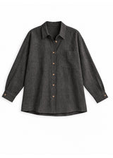Oversized Button-Up Shirt in ebony sandwashed linen, flat lay.
