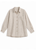 Oversized Button-Up Shirt in natural sandwashed linen, flat lay with chest pocket and buttoned cuffs.
