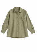 Oversized Button-Up Shirt in olive sandwashed linen, flat lay.
