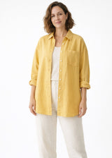 Oversized Boyfriend Linen Button-Down Shirt in Linen in Butter — on model