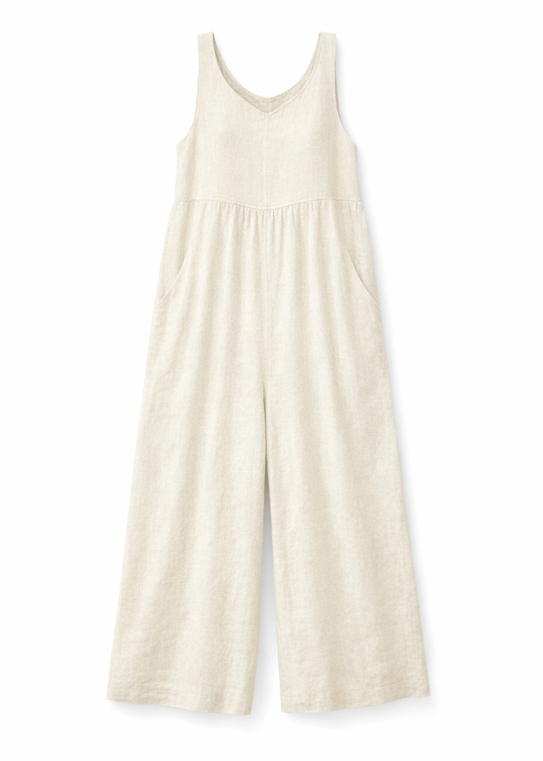 Wide-Leg Linen Maternity Jumpsuit in Linen in Natural — flat lay
