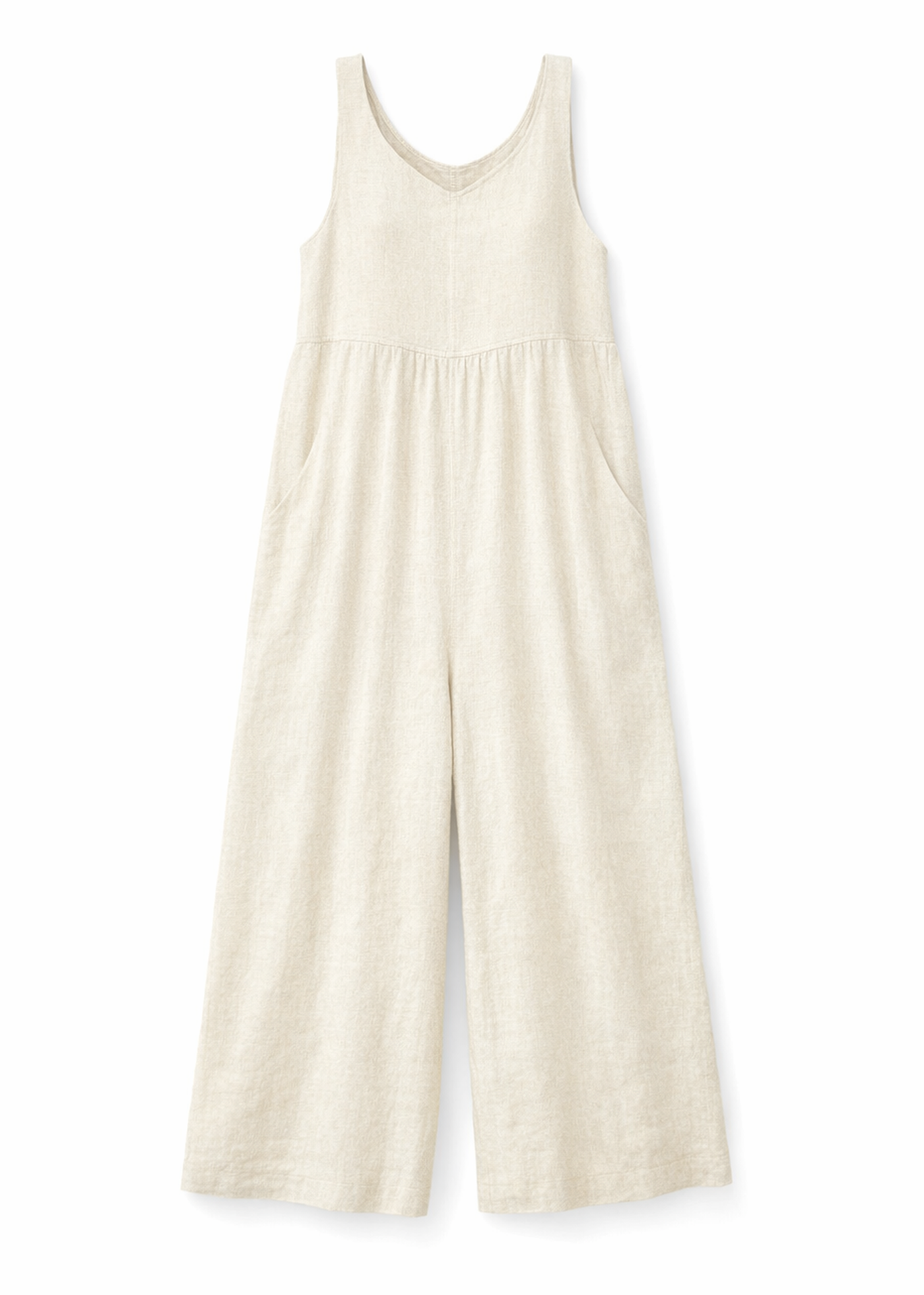 Wide-Leg Linen Maternity Jumpsuit in Linen in Natural — flat lay