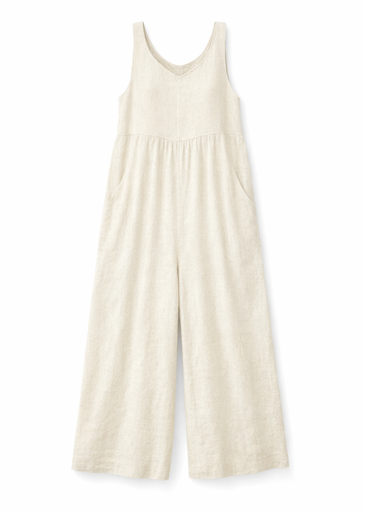 Wide-Leg Linen Maternity Jumpsuit in Linen in Natural — flat lay