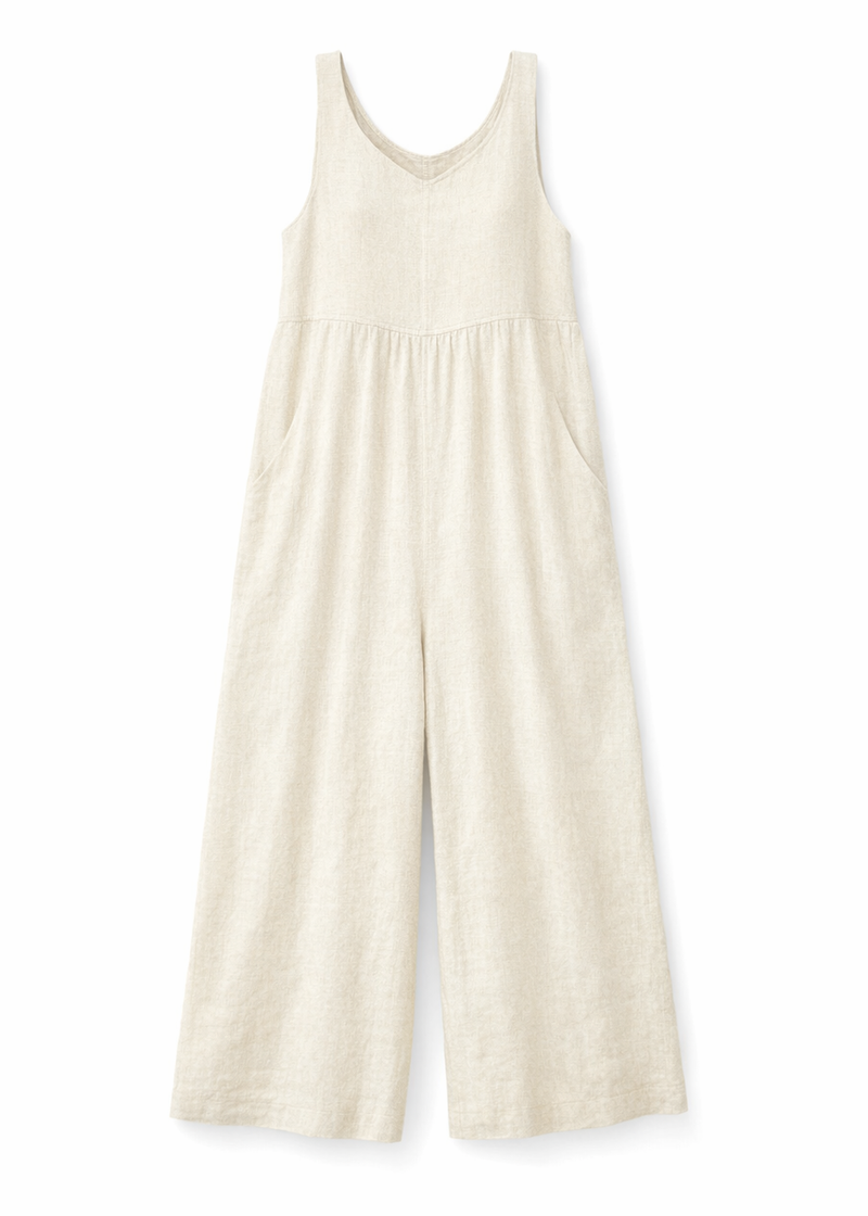 Wide-Leg Linen Maternity Jumpsuit in Linen in Natural — flat lay