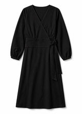 Long-Sleeve Wrap Robe in Black - flat lay