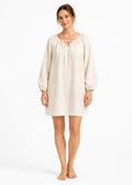 Gathered-Neck Sleep Dress in Natural - on model