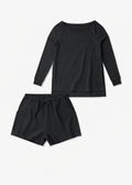 Organic Nursing-Friendly Pajama Set in Black — flat lay