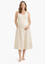 Cap-Sleeve Tiered Linen Maternity Maxi Dress in Linen in Natural — on model