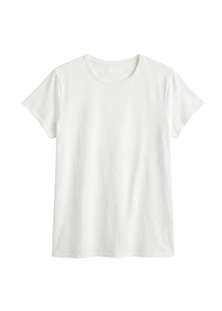 White Pima cotton tee with a classic crew neck and short sleeves, perfect for everyday comfort.