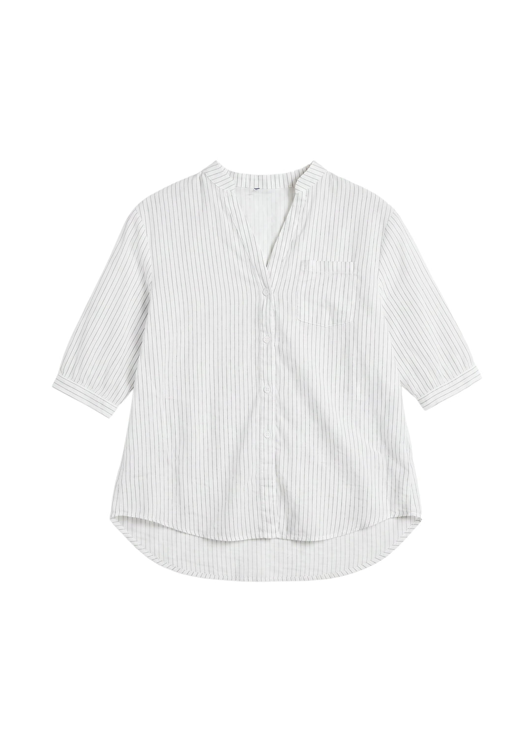 Pinstripe Band Collar Shirt In Cotton