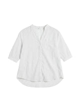 Pinstripe Band Collar Shirt In Cotton