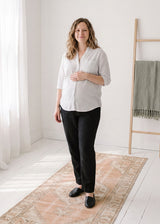 Pinstripe Band Collar Shirt In Cotton