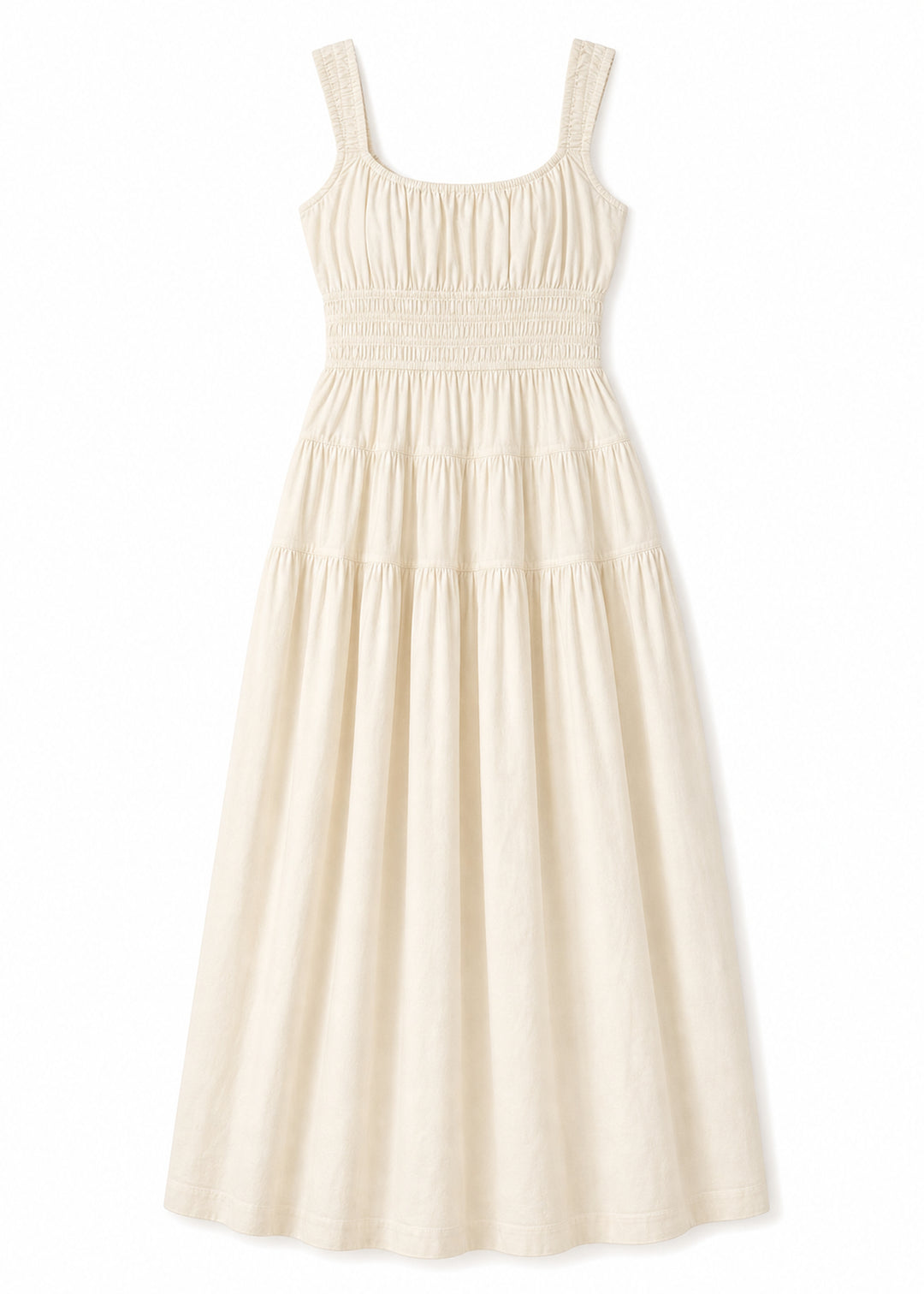 Smocked Waist Square Neck Maxi Dress in Cotton in Natural — flat lay