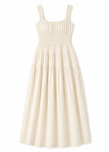 Smocked Waist Square Neck Maxi Dress in Cotton in Natural — flat lay