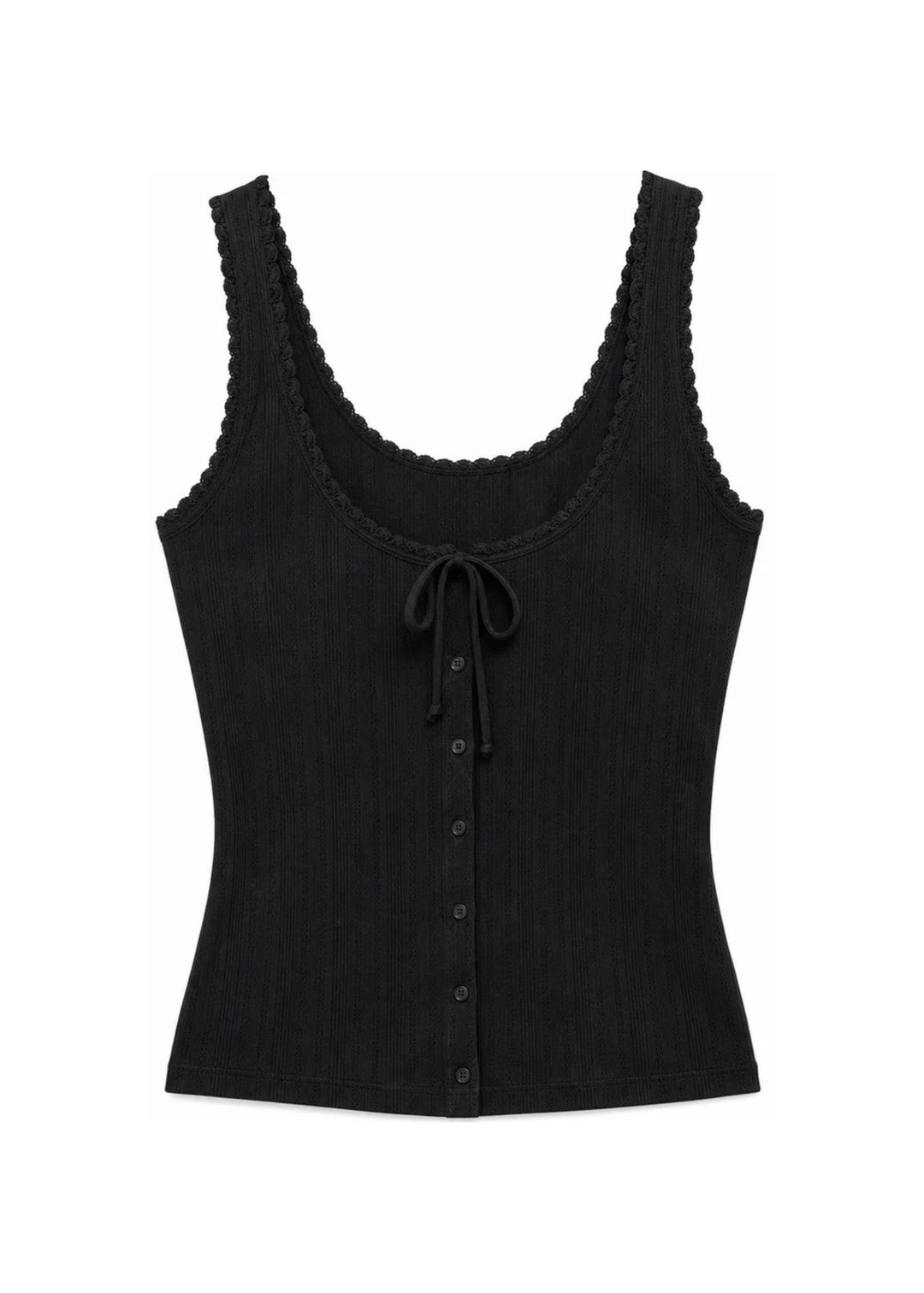 Pointelle Button-Front Tank in Cotton
