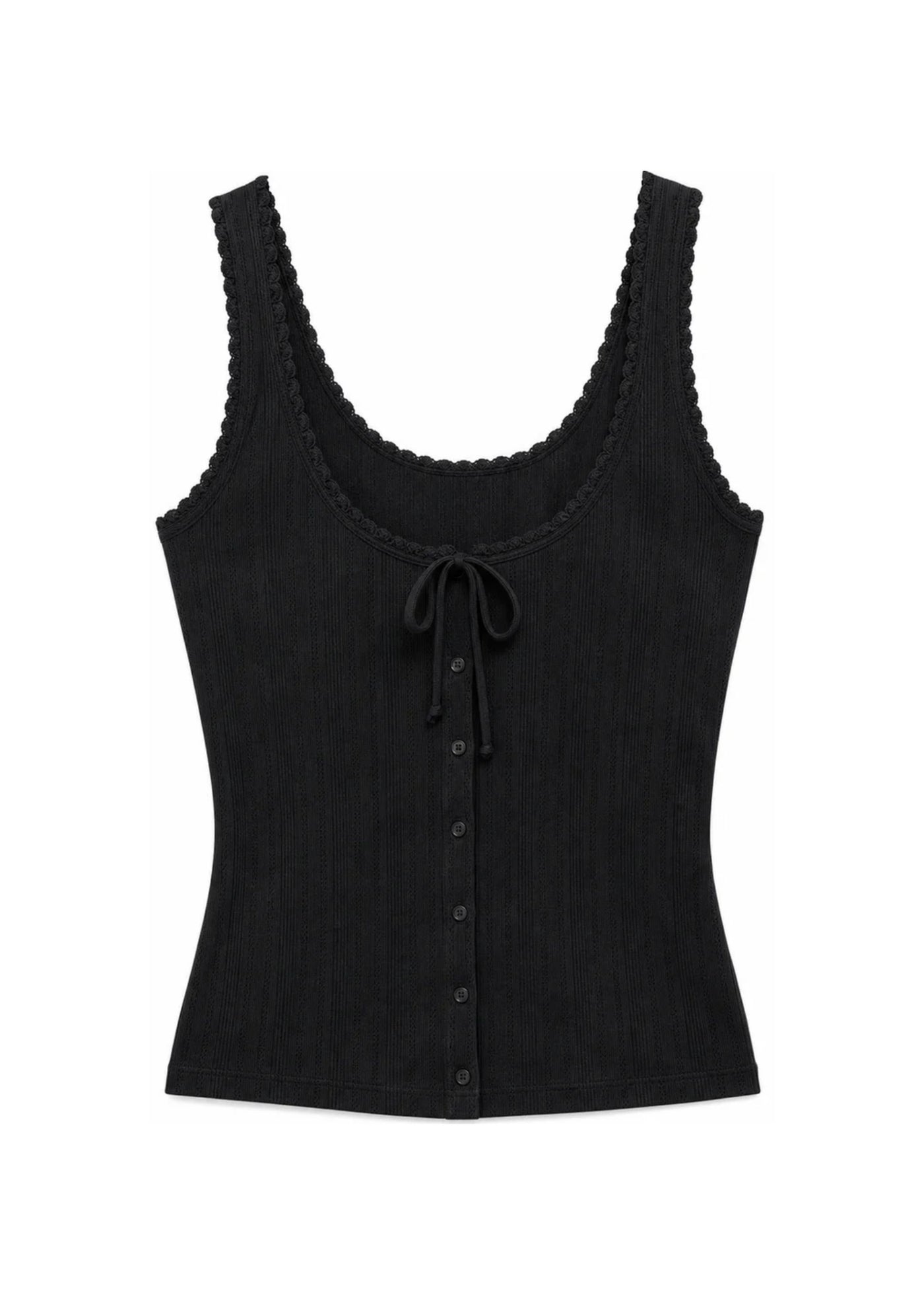 Pointelle Button-Front Tank in Cotton