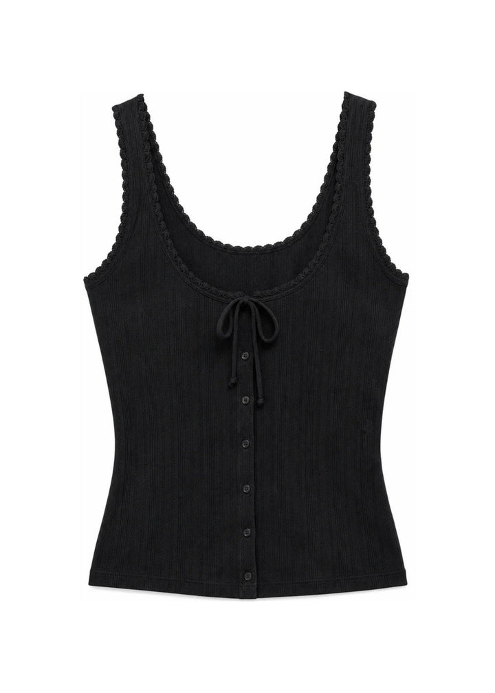 Pointelle Button-Front Tank in Cotton