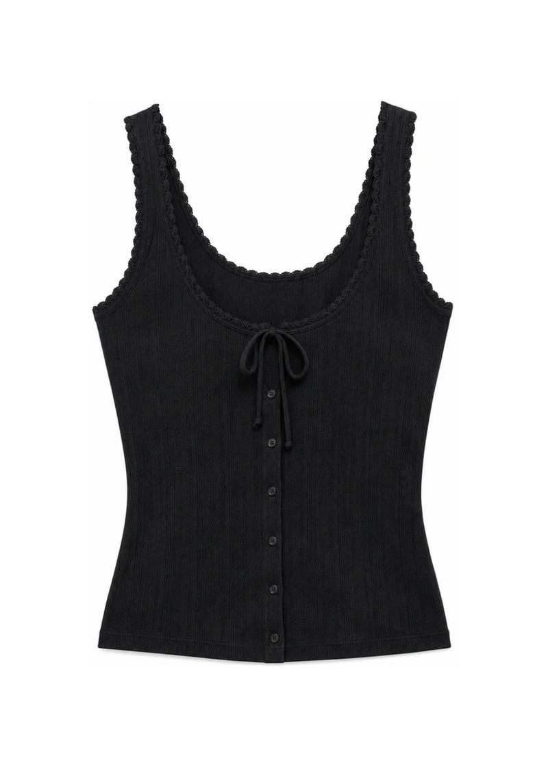 Pointelle Button-Front Tank in Cotton
