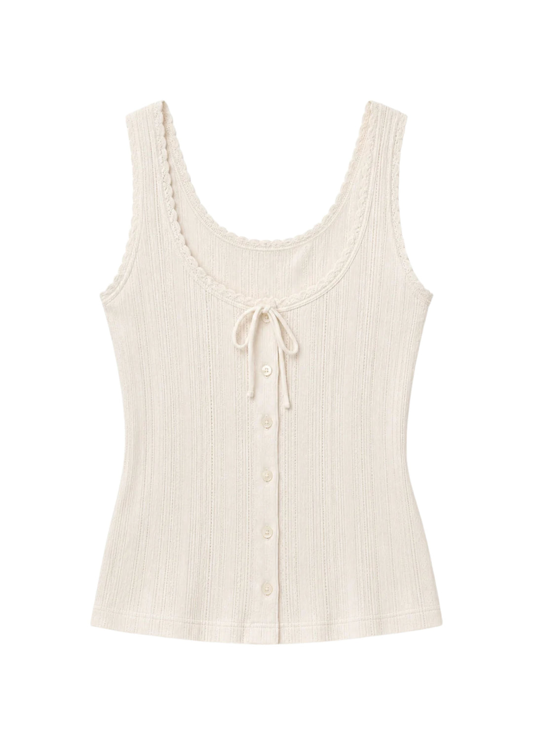 Pointelle Button-Front Tank in Cotton