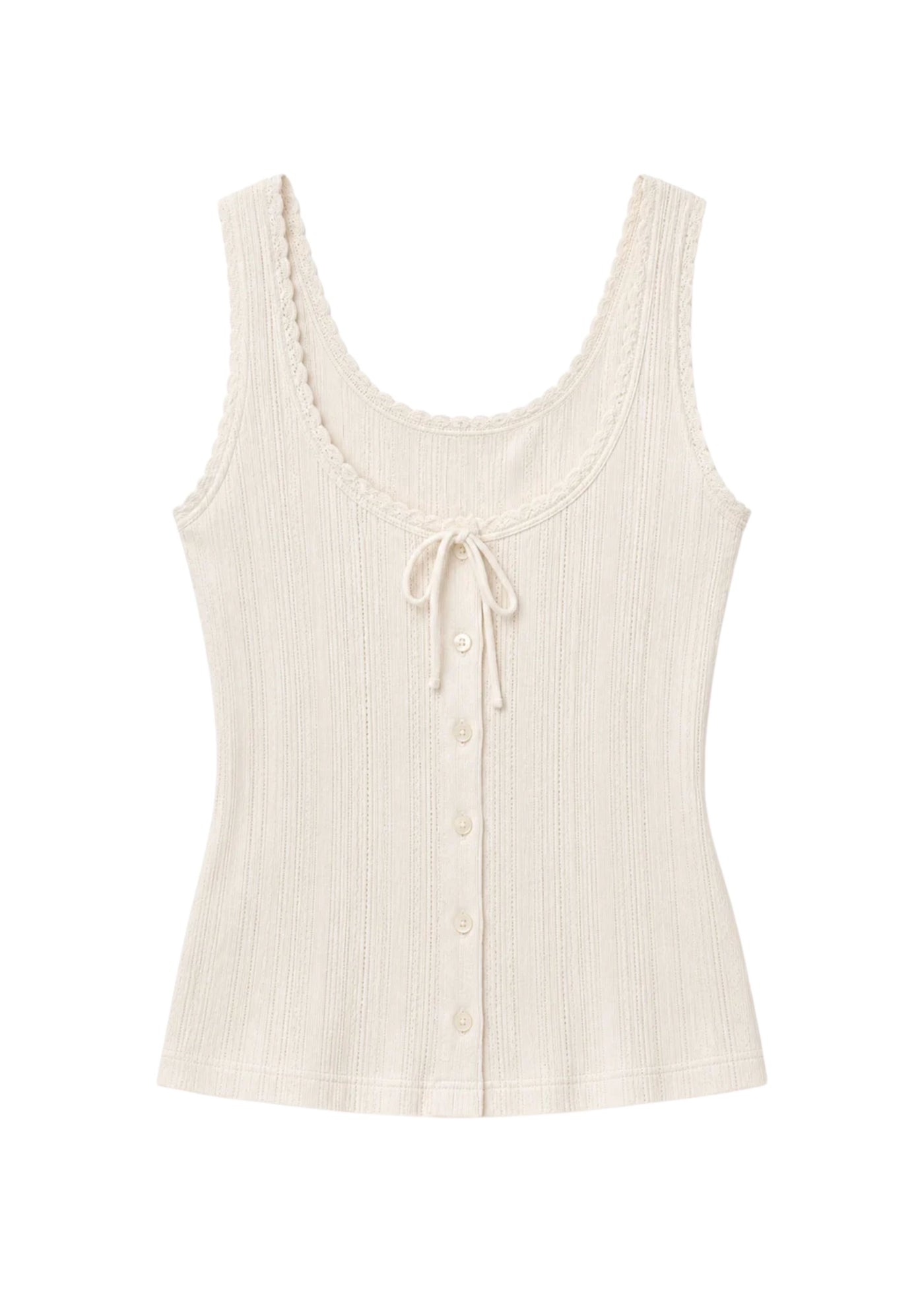 Pointelle Button-Front Tank in Cotton