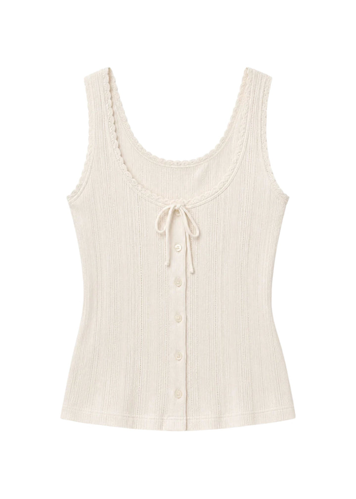Pointelle Button-Front Tank in Cotton