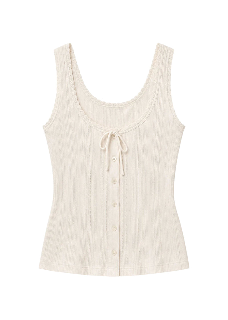 Pointelle Button-Front Tank in Cotton