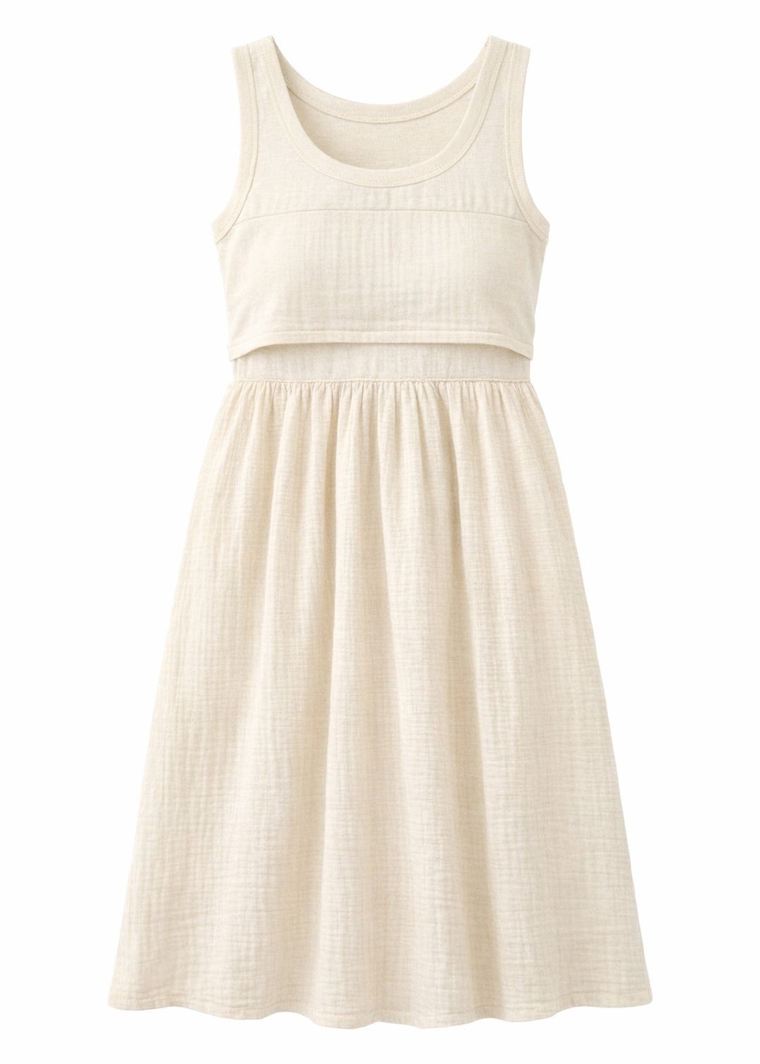 Lift-up cotton nursing dress in Natural — flat lay