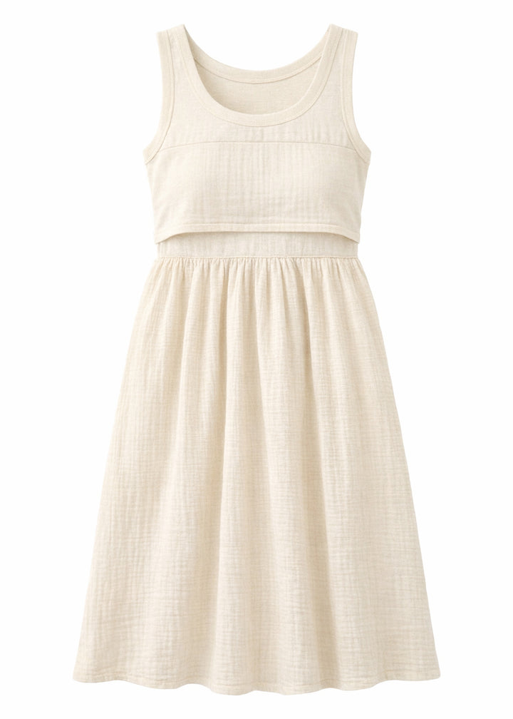 Lift-up cotton nursing dress in Natural — flat lay